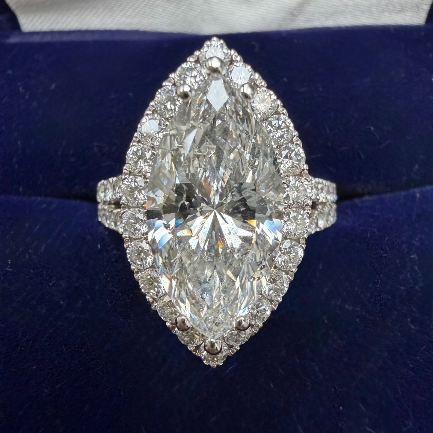 18k White Gold Marquis Natural Diamond Engagement Ring