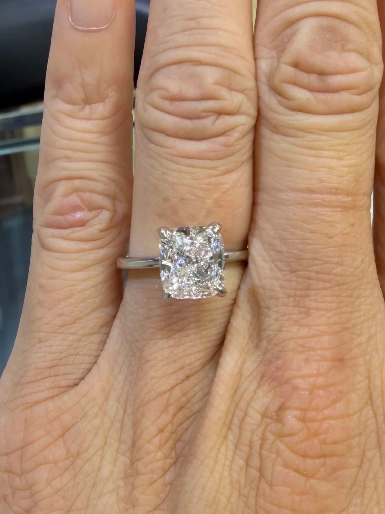 4.08 ct. D/VVS2 Cushion Cut Lab-Grown Diamond Ring in Platinum